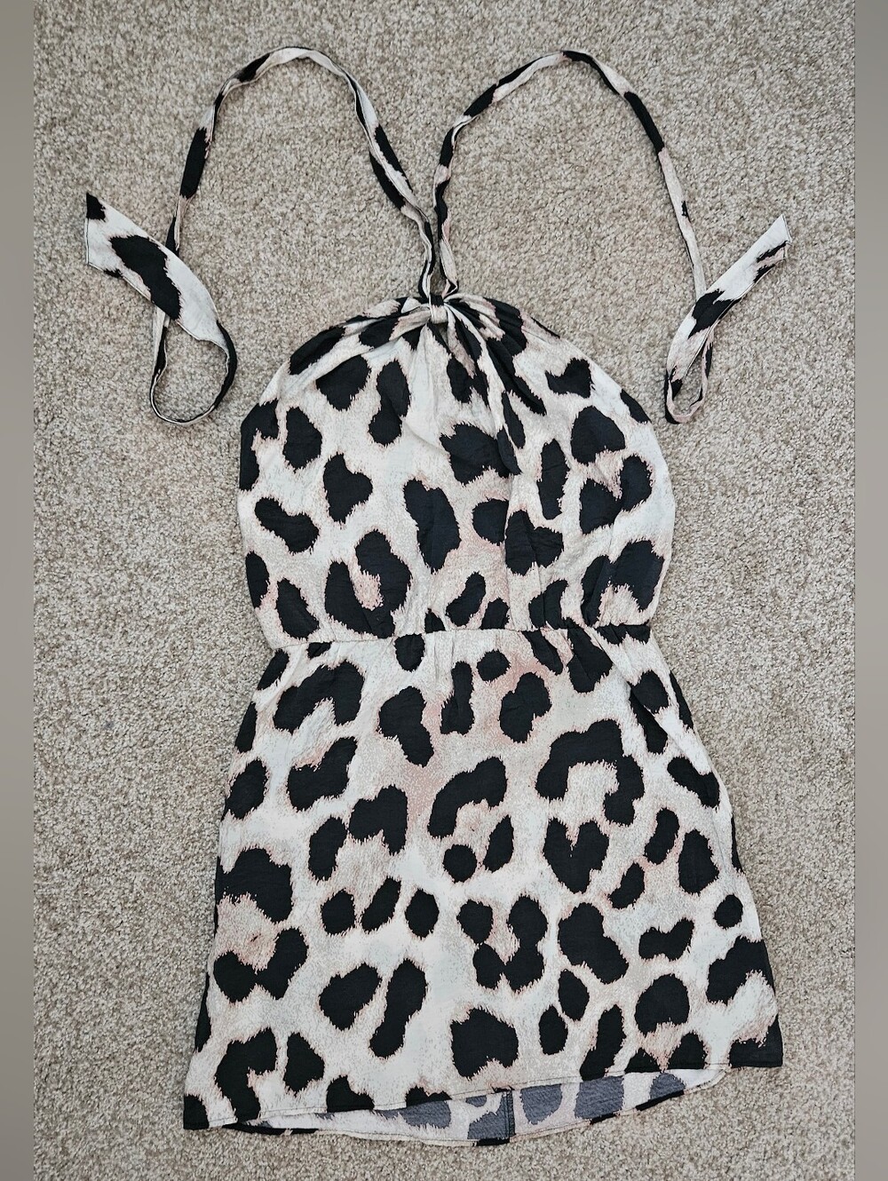 Leopard Print Halter Mini Dress in Black and Cream, H & M
